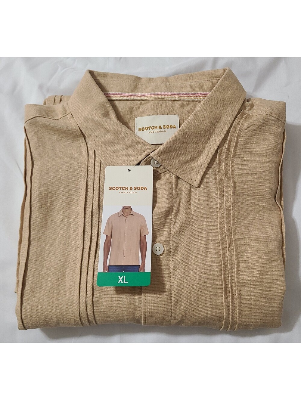 Scotch & Soda Linen Blend Shirt Mens Size XL Beige Coastal Beach Guayabera Style